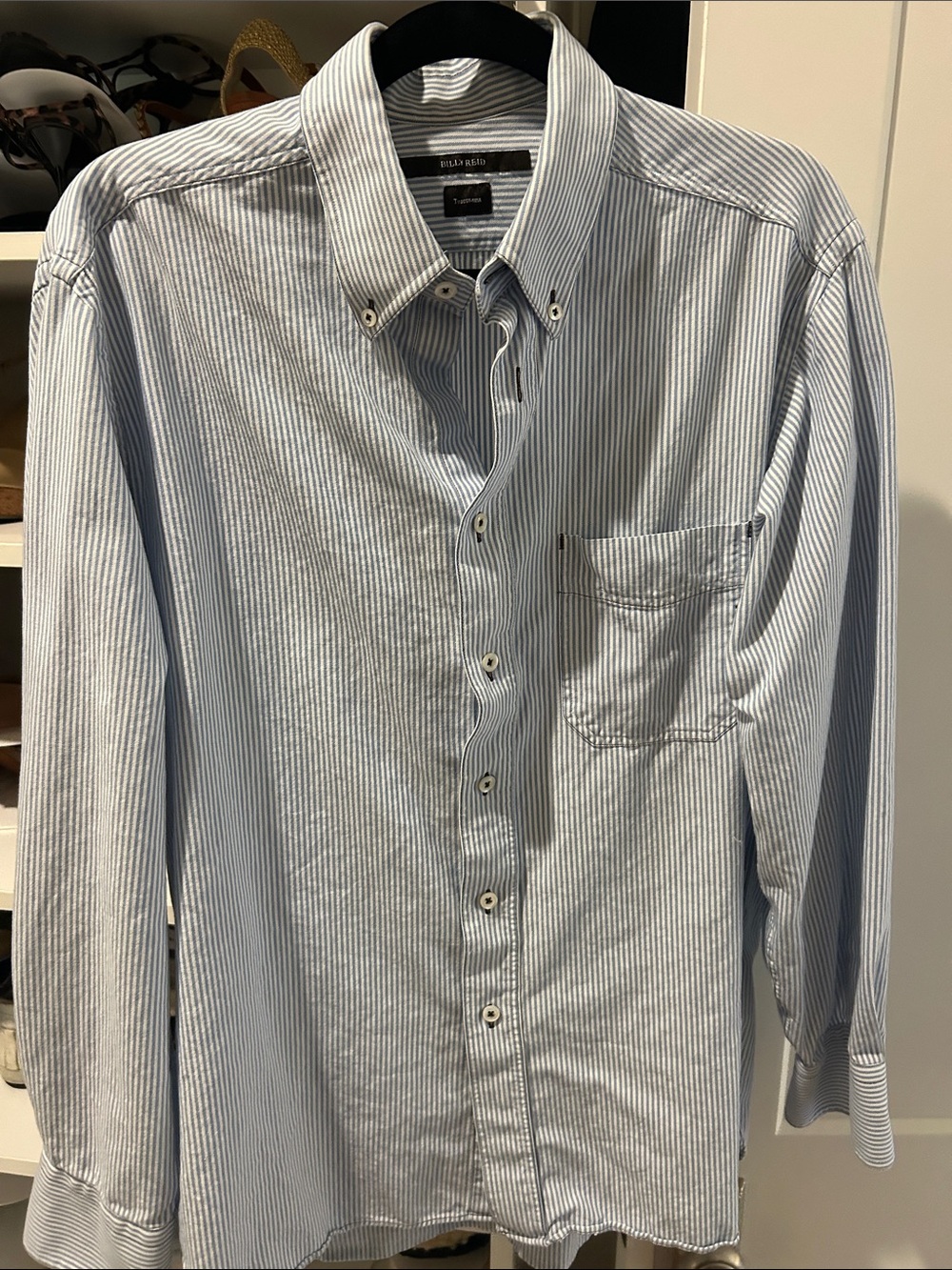 Billy Reid Light Blue and White Striped Button-Down Shirt